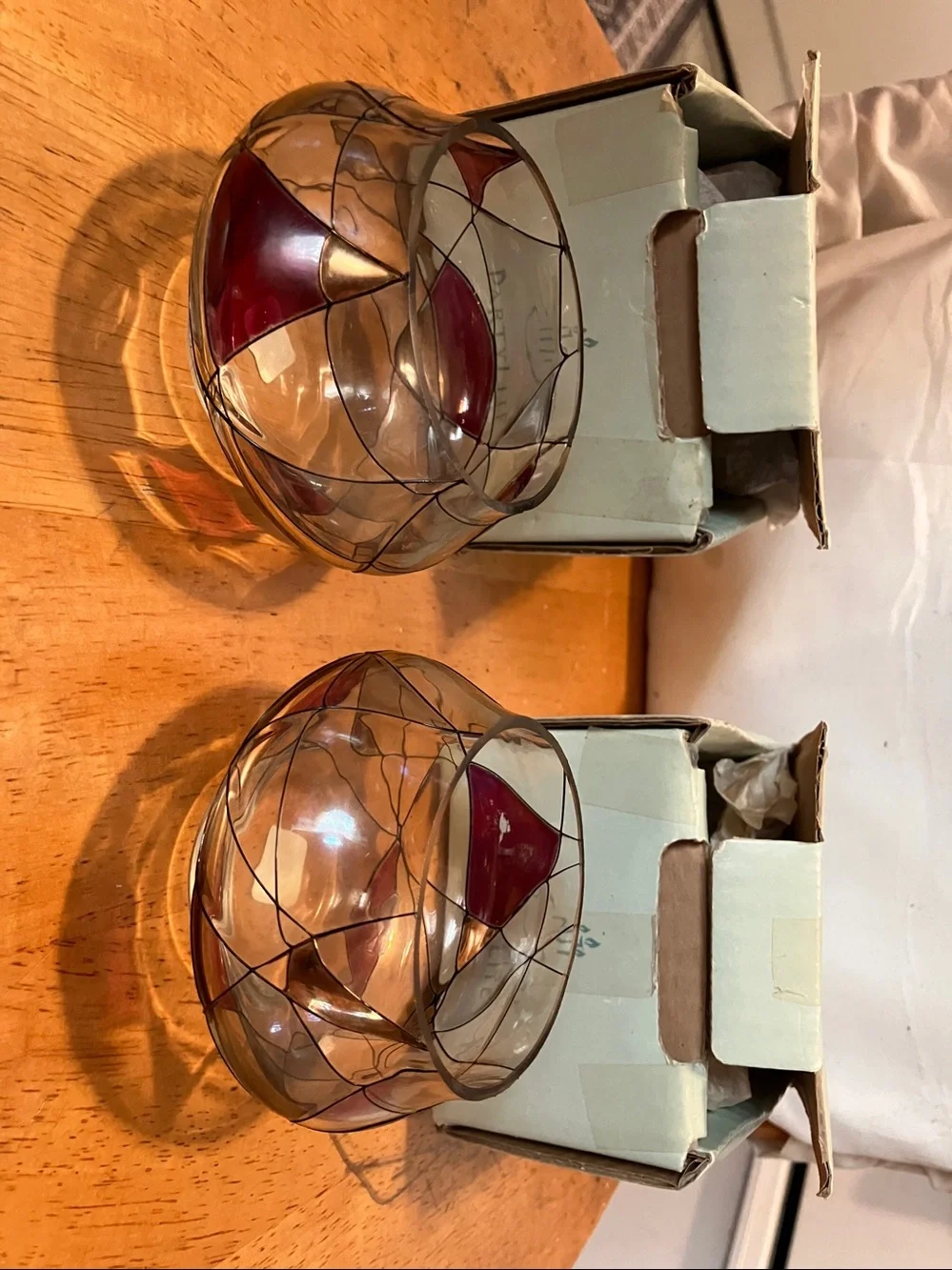 New.  Set of 2  Partylite glass mosaic style small 3” votive holders